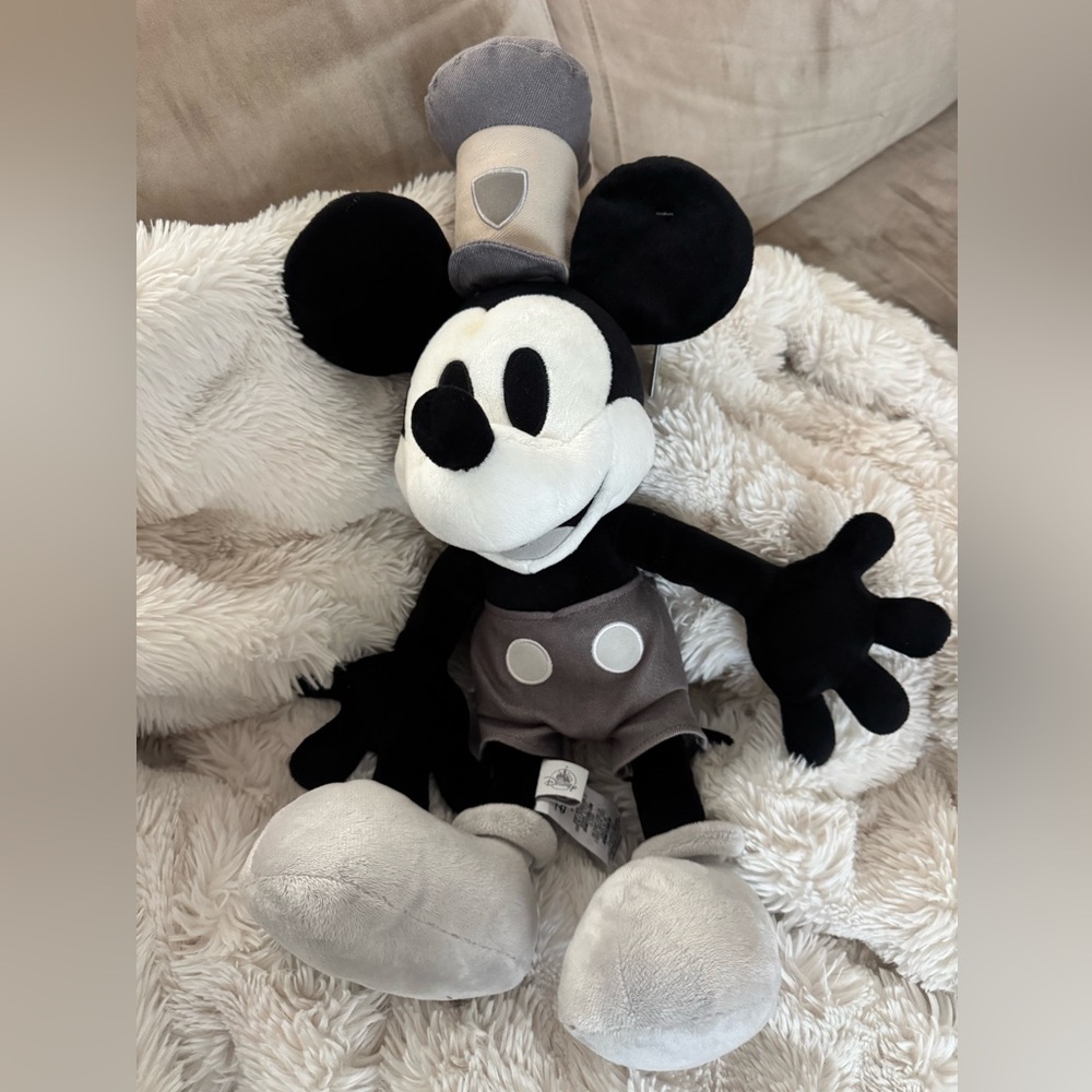 Disney Steamboat Willie Black, White and Gray Vintage-Style Mickey Mouse Plush